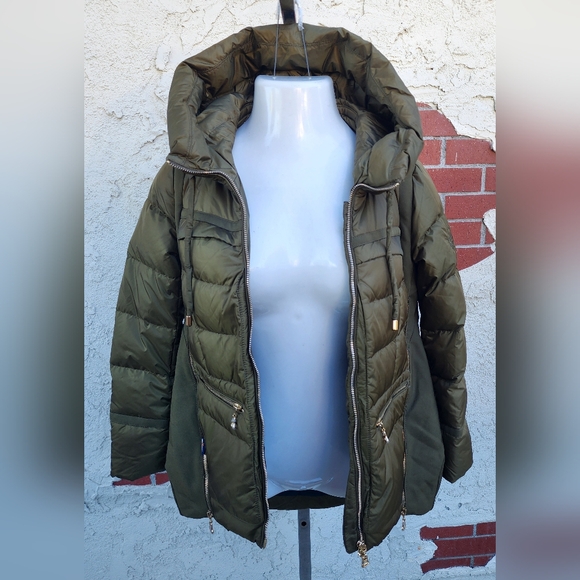 NWOT small jacket army olive green DUCK DOWN puffer jacket gold zipper hooded - Picture 9 of 16
